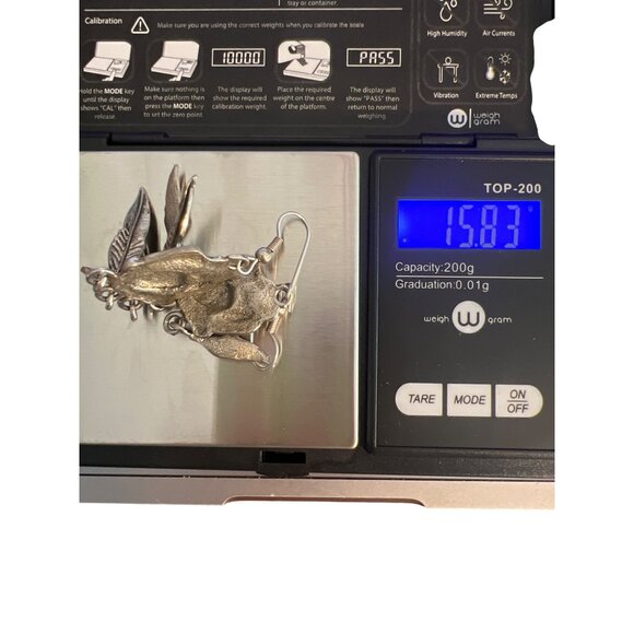 Vintage Silver Tone Dangle Earrings Cream Enamel Feather Dangles Estate 3" - Picture 6 of 6